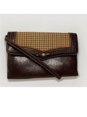 Vintage Brighton Plaid & Brown Leather Craossbody Wallet